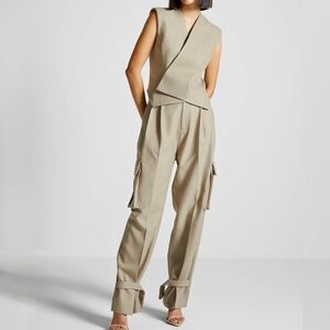 NWT Manière De Voir Two-Piece Beige Cargo Pants & Tailored Vest Set (US 2)